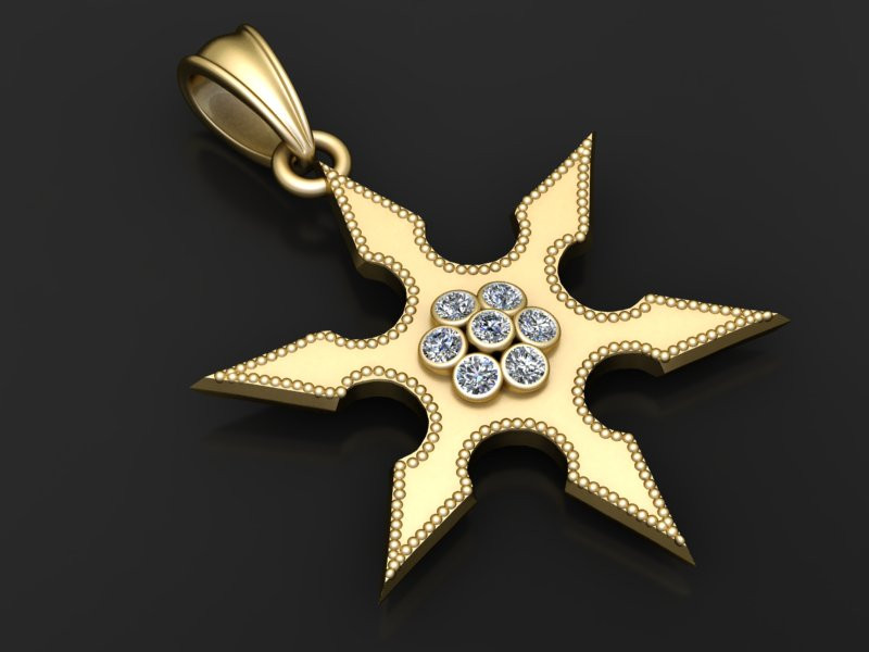 Gold star pendant 3D Print Model .c4d .max .obj .3ds .fbx .stl .blend 