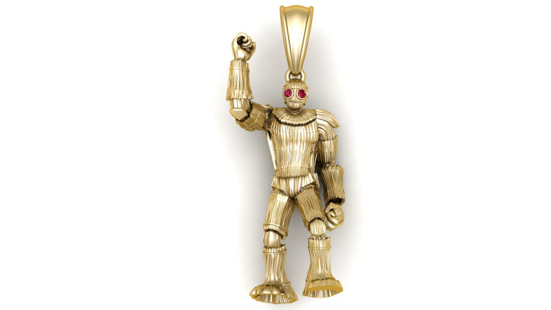 Gold robot pendant 3D Print Model .c4d .max .obj .3ds .fbx .stl .blend 