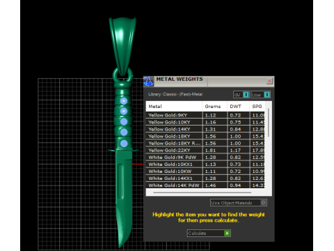 Gold dagger pendant Modello di stampa 3D