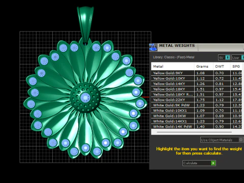 Gold flower pendant 3D Print Model