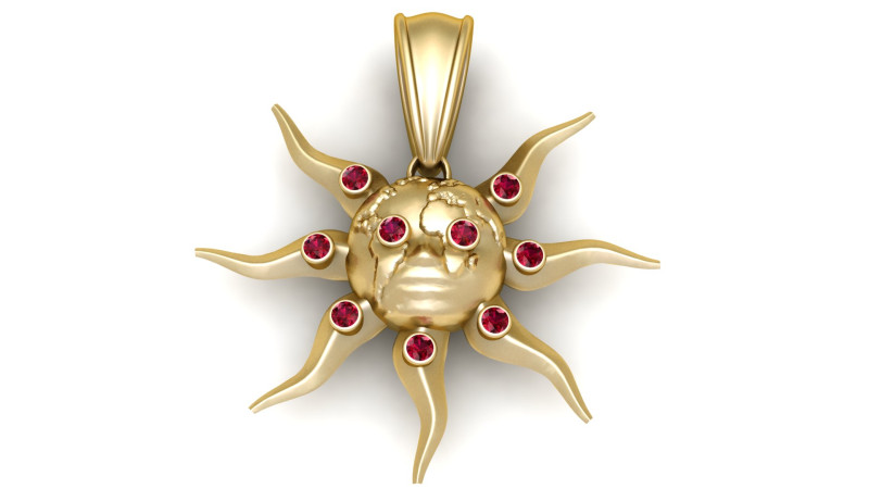 Sun pendant gold 3Dプリントモデル .c4d .max .obj .3ds .fbx .stl .blend