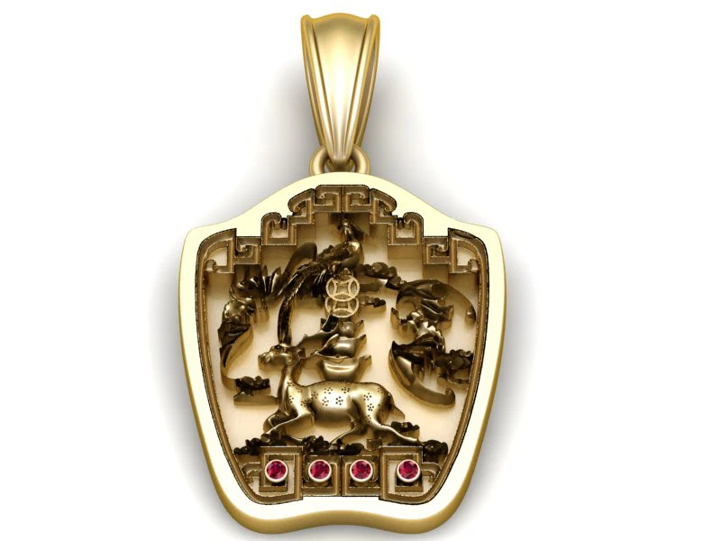 Gold floral pendant 3D Print Model .c4d .max .obj .3ds .fbx .stl .blend