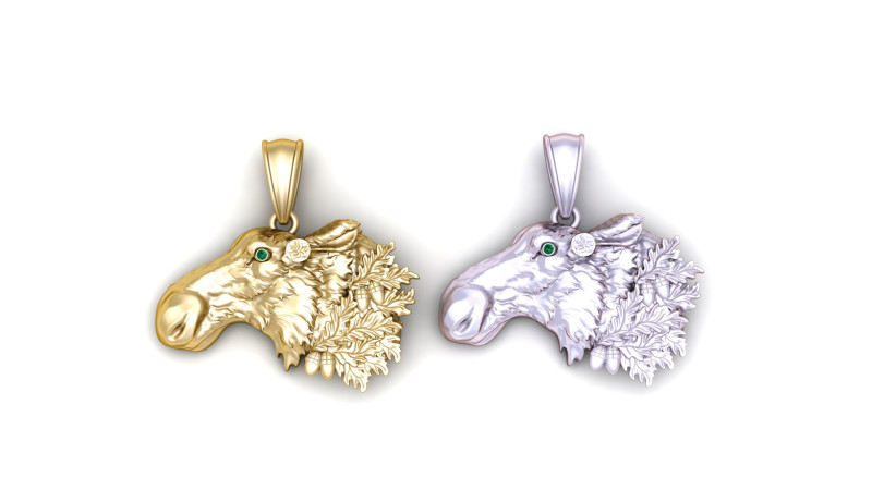 Wild Moose Head Gold Pendant 3D Принт Модель .c4d .max .obj .3ds .fbx .stl .blend 