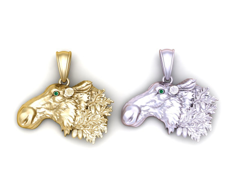 Wild Moose Head Gold Pendant 3D Принт Модель