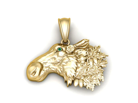 Wild Moose Head Gold Pendant 3D Print Model