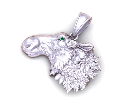 Wild Moose Head Gold Pendant 3D Print Model