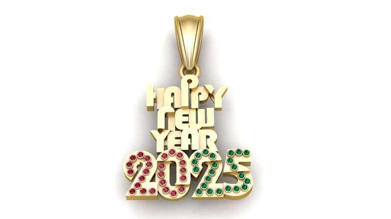 Happy New Year 2025 Gold Pendant 3D 打印模型 .c4d .max .obj .3ds .fbx .stl .blend 