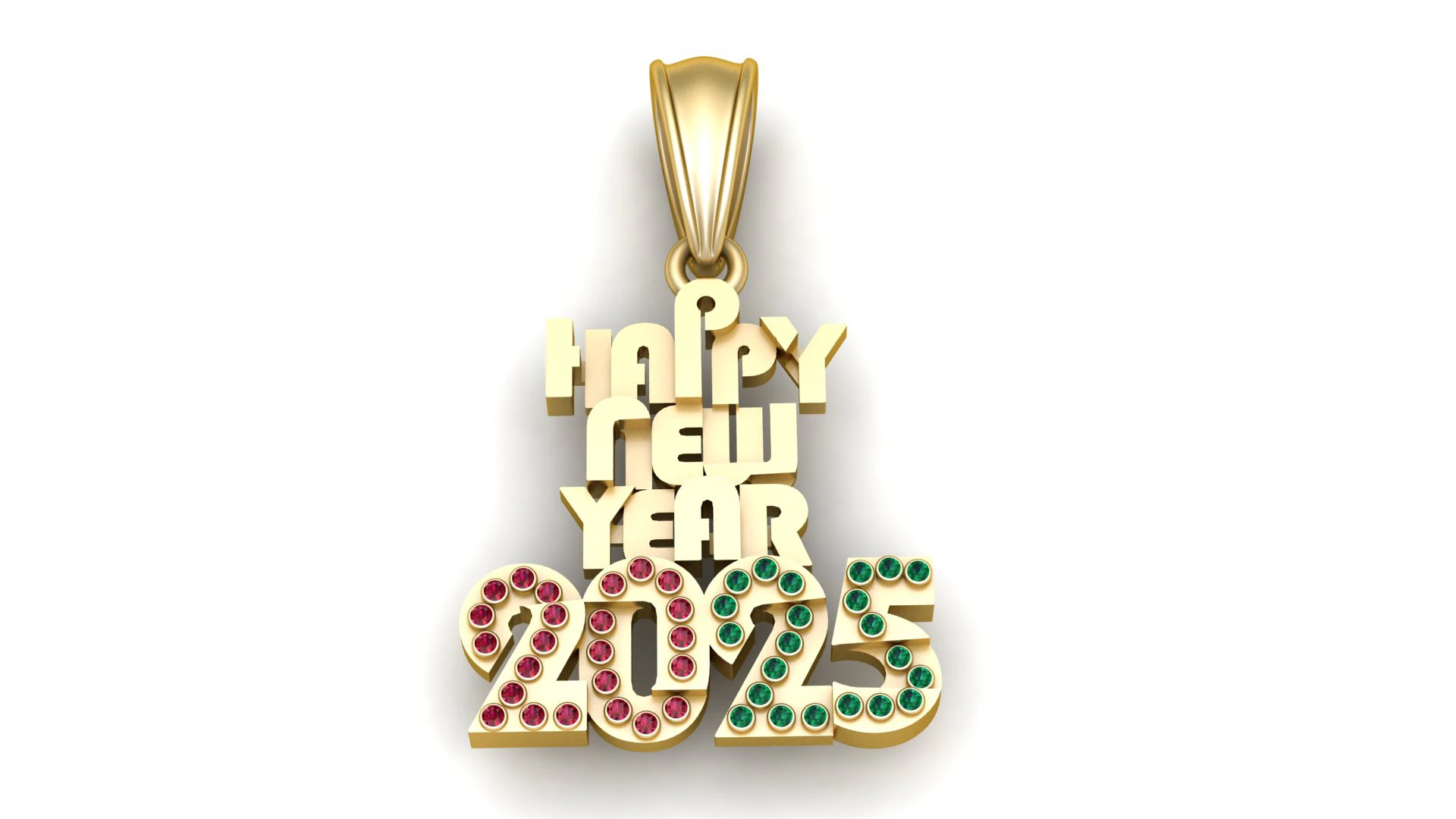 Happy New Year 2025 Gold Pendant 3D Print Model .c4d .max .obj .3ds .fbx .stl .blend 