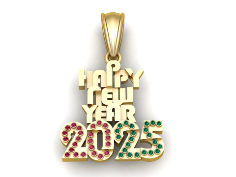 Happy New Year 2025 Gold Pendant Modelo de impresión 3D