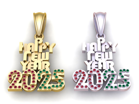 Happy New Year 2025 Gold Pendant 3D 打印模型