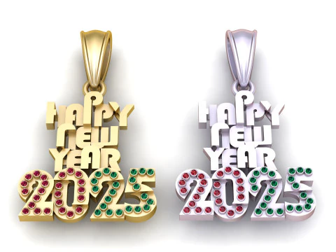 Happy New Year 2025 Gold Pendant 3D Print Model