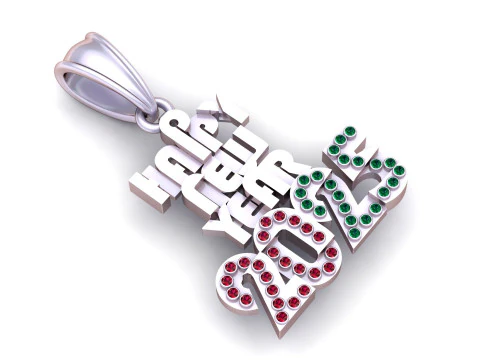 Happy New Year 2025 Gold Pendant 3D Print Model
