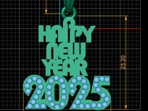 Happy New Year 2025 Gold Pendant 3D 打印模型