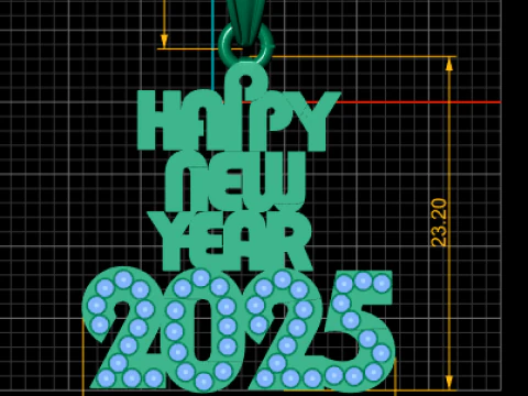 Happy New Year 2025 Gold Pendant 3D Print Model