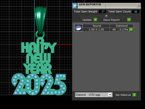 Happy New Year 2025 Gold Pendant 3D Print Model