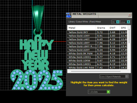 Happy New Year 2025 Gold Pendant 3D Print Model