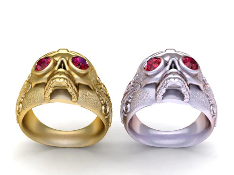 金色骷髅戒指 3D 打印模型