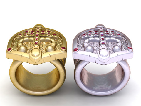 Gold fantasy shield ring Modèles 3D en vedette