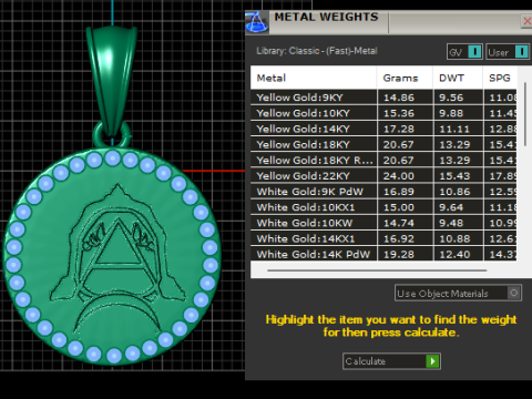 Urious round gold pendant Model Cetak 3D