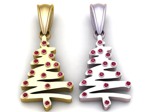 Pingente festivo de &aacute;rvore de Natal em ouro Modelo de Impressão 3D