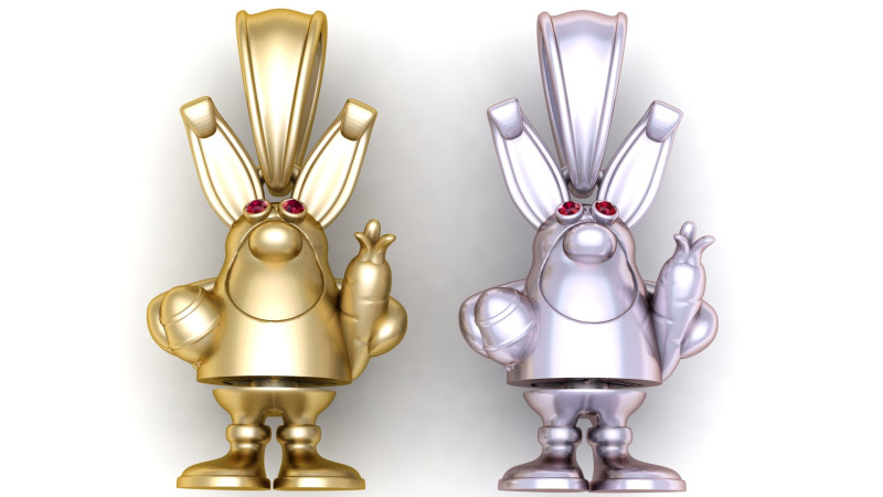 Playful gold bunny pendant 3D Print Model .c4d .max .obj .3ds .fbx .stl .blend
