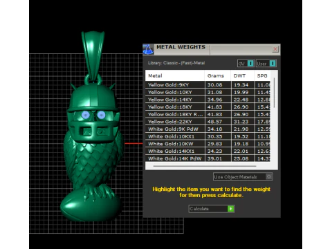 Gold owl pendant 3D Print Model