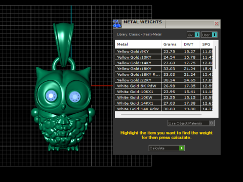 Gold owl pendant 3D Baskı Modeli