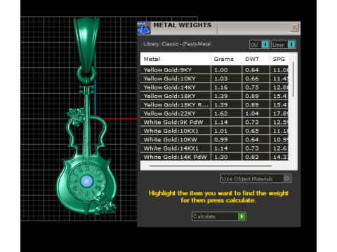 Gold violin pendant Model Cetak 3D