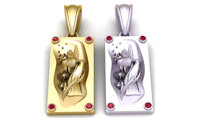Gold rectangular pendant 3D Print Model .c4d .max .obj .3ds .fbx .stl .blend