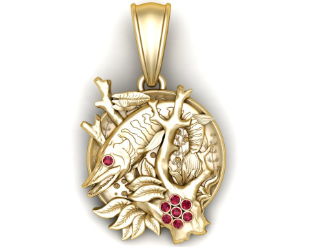 Golden Fish Coral Pendant 3Dプリントモデル