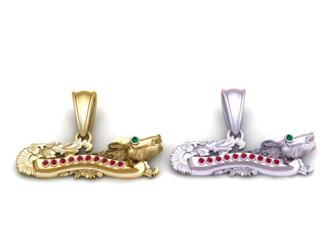 Pingente Lobo Uivante Dourado Modelo de Impressão 3D