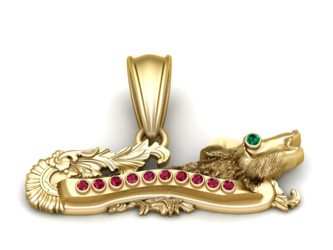 Golden Howling Wolf Pendant 3Dプリントモデル