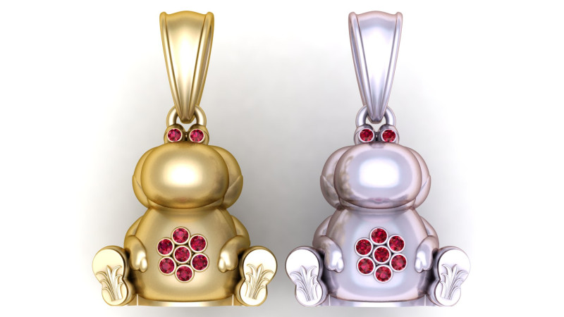 Golden Hippo Charm Pendant 3D 打印模型 .c4d .max .obj .3ds .fbx .stl .blend 