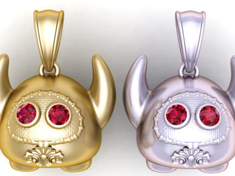 Liontin Makhluk Bertanduk Emas Model Cetak 3D