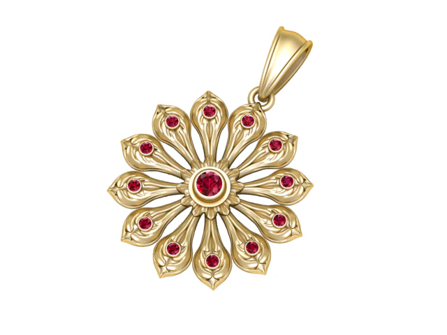 Gold flower pendant 3D Print Model .c4d .max .obj .3ds .fbx .stl .blend 