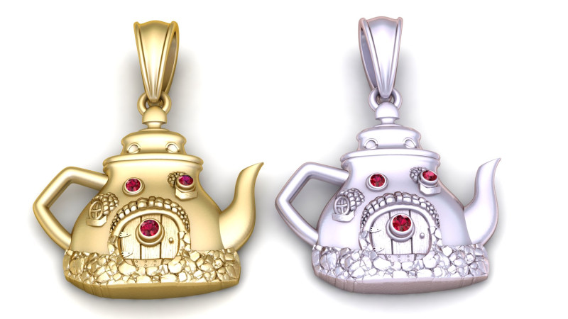 Golden Teapot House Pendant Model do druku 3D .c4d .max .obj .3ds .fbx .stl .blend