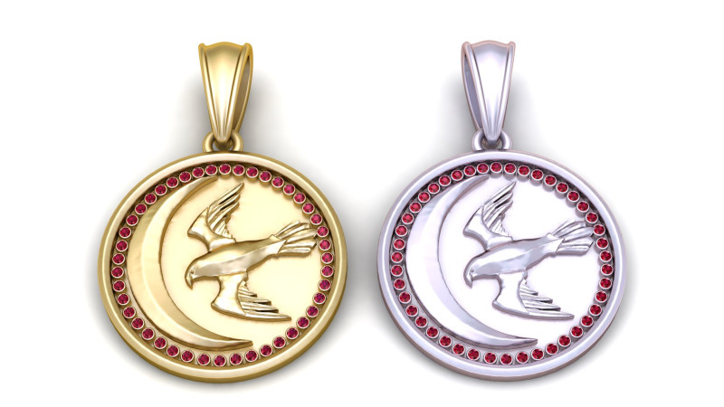 Golden Moon Soaring Bird Pendant 3D printmodel .c4d .max .obj .3ds .fbx .stl .blend 