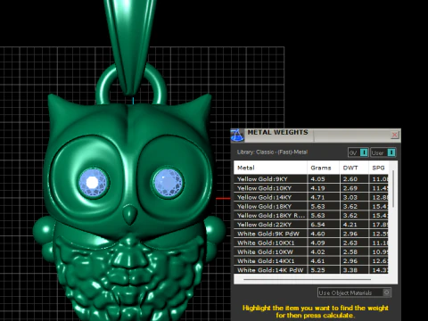 GOLD OWL PENDANT 3D PRINTABLE MODEL 3D Print Model
