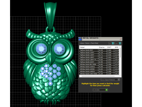 Owl gold pendant Modelo de impresión 3D