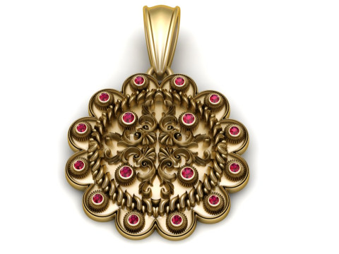 Golden Ornate Mandala Pendant 3Dプリントモデル