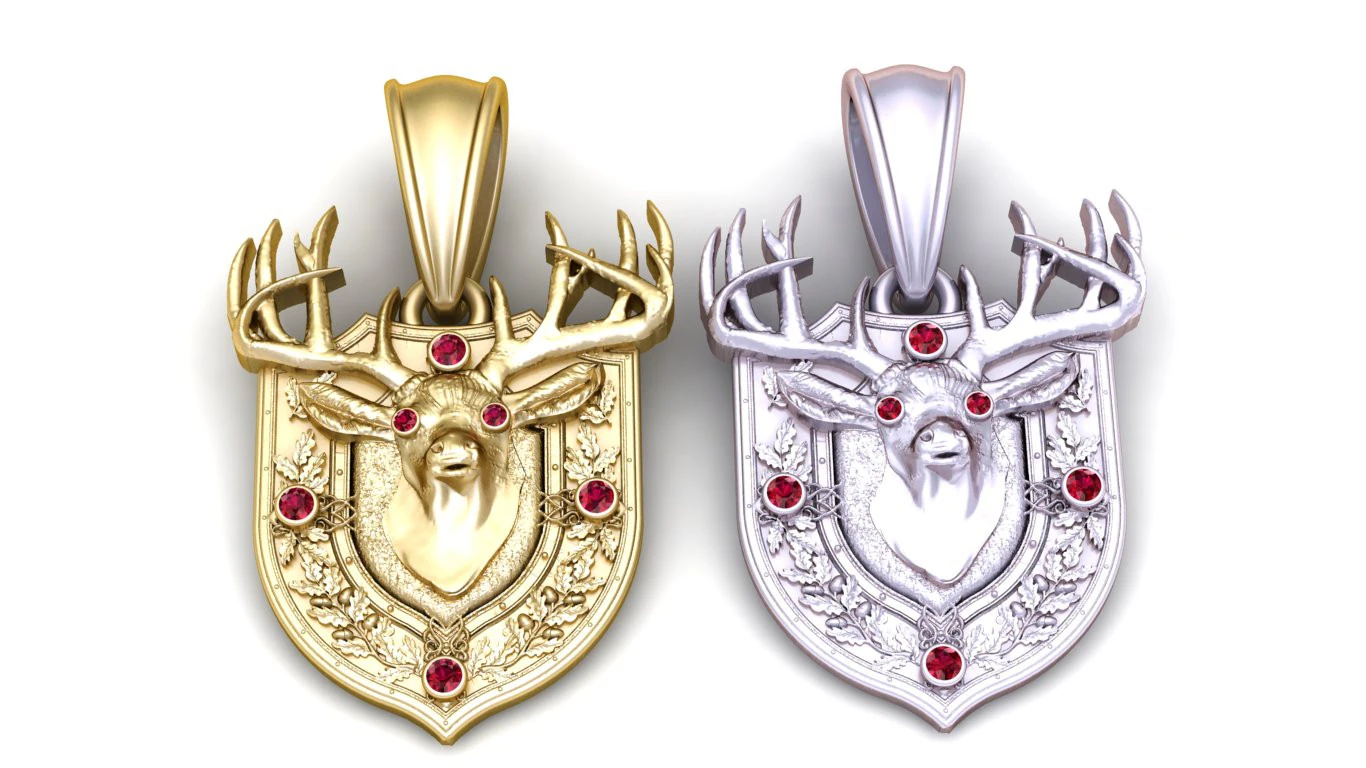 Golden Stag Crest Pendant 3D Print Model .c4d .max .obj .3ds .fbx .stl .blend 