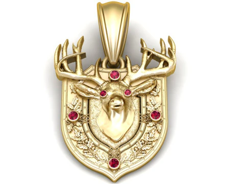 Golden Stag Crest Pendant 3D Print Model