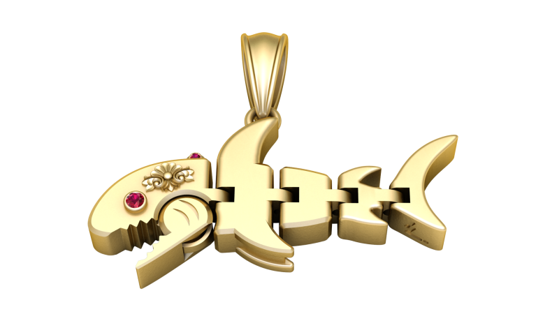 Gold Fishbone Pendant 3D Модель .c4d .max .obj .3ds .fbx .stl .blend