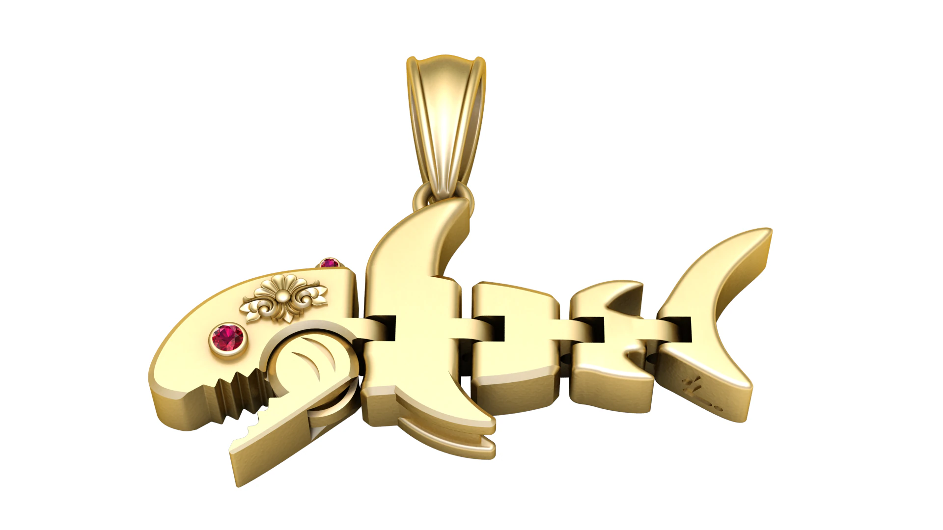 Gold Fishbone Pendant 3D Model .c4d .max .obj .3ds .fbx .stl .blend 