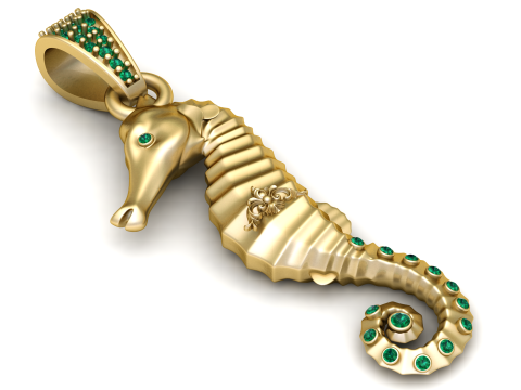 Seahorse gold pendant Model Cetak 3D