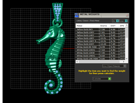 Seahorse gold pendant Model Cetak 3D