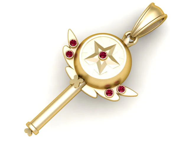 Gold key pendant 3D Print Model .c4d .max .obj .3ds .fbx .stl .blend