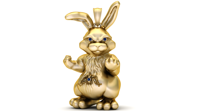 Gold Fighting Bunny Pendant 3D Druckmodell .c4d .max .obj .3ds .fbx .stl .blend