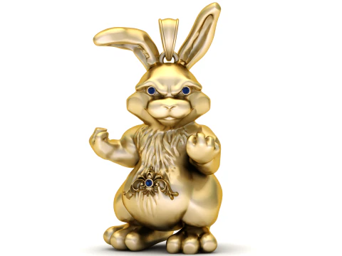 Золотий кулон із зайчиком-бойовцем 3D Принт Модель