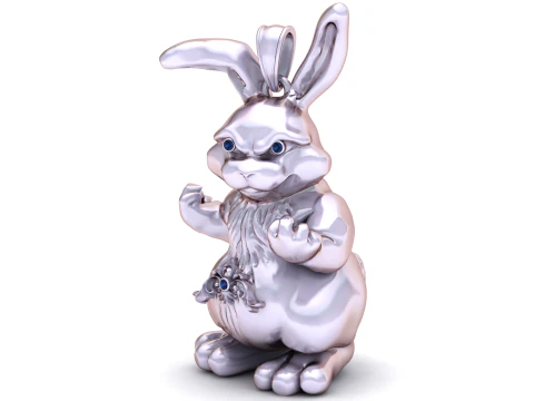 Gold Fighting Bunny Pendant 3D Print Model